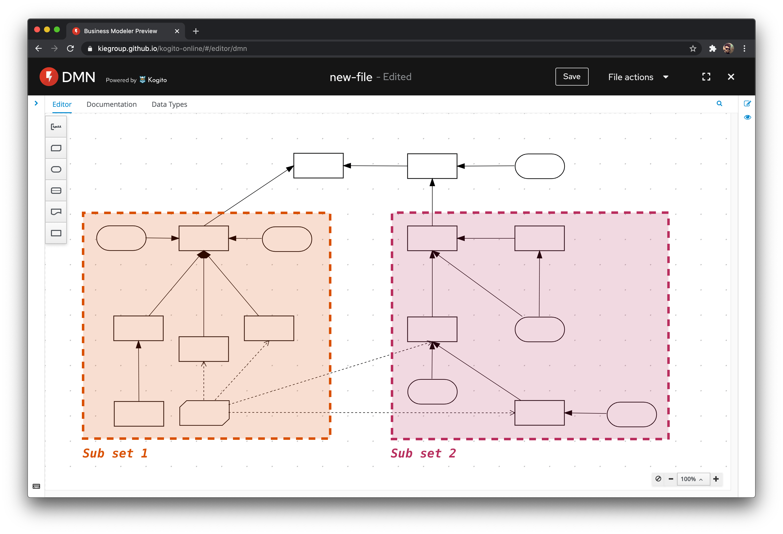 Complex diagram divided into two subsets screenshot